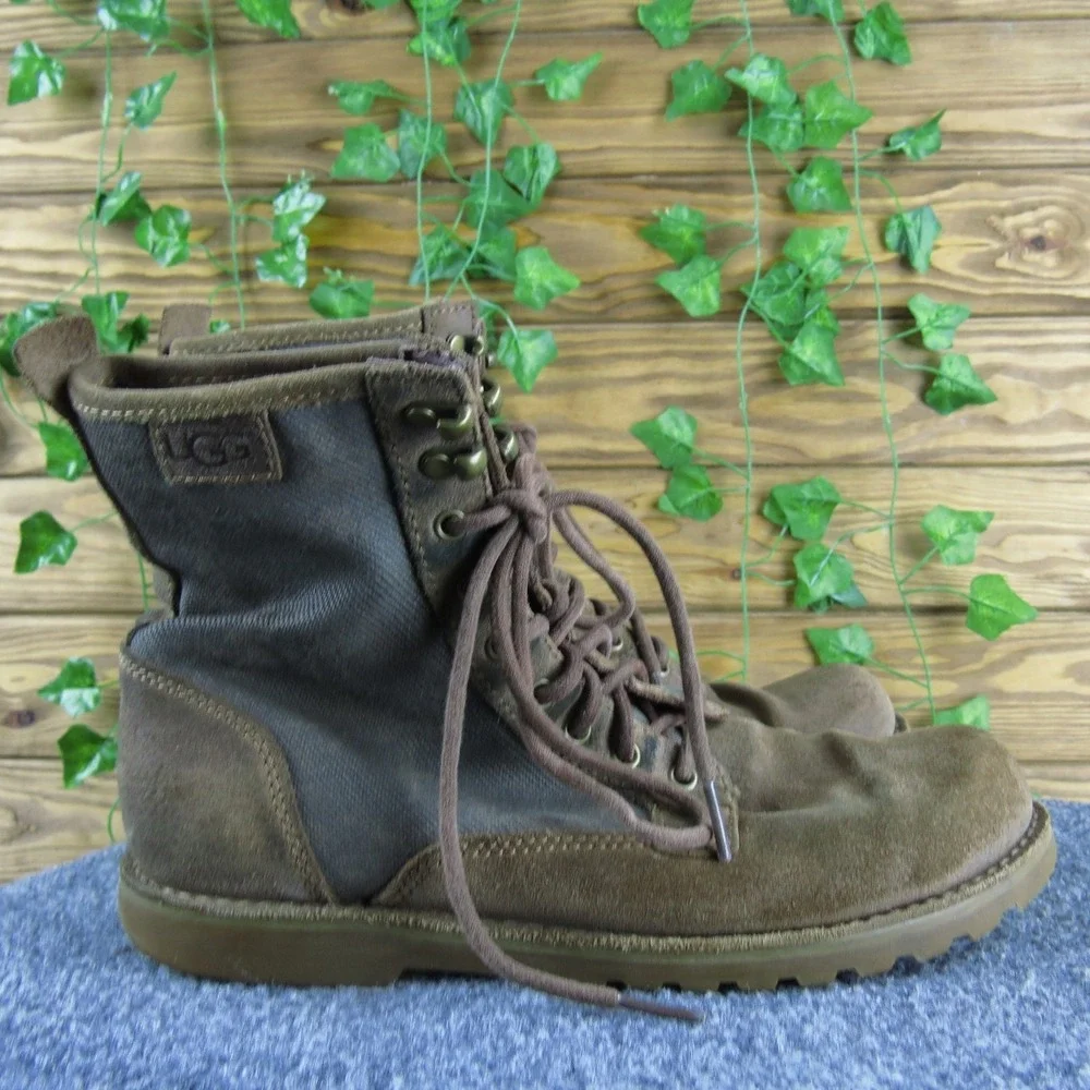UGG Montgomery Mens 8 Brown Nubuck Suede Canvas Lace-Up Ankle Utility‎ Boots